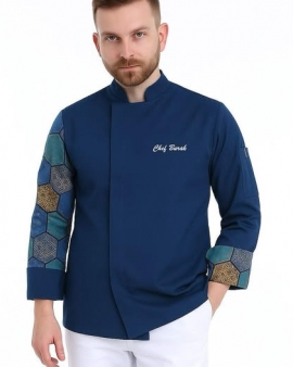 Geometrik Desenli Likralı Şef Aşçı Ceketi – Modern Kesim