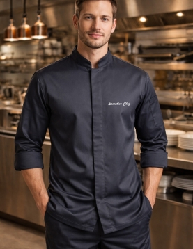 Siyah şık gömlek tarzı şef aşçı cketi
