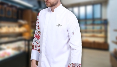 Özel tasarım kolu desenli şef aşçı ceketleri üretimi.