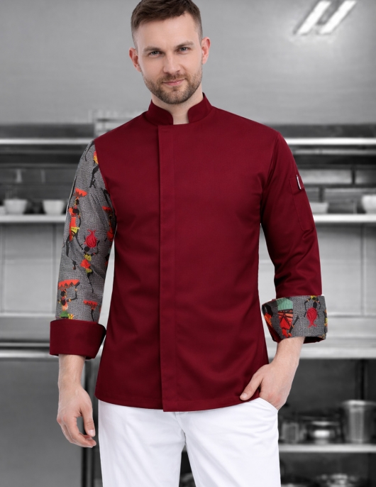 Afrikalı Kızlar Desenli Likralı Şef Aşçı Ceketi – Modern Kesim