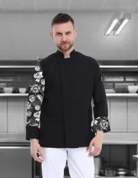 Kolu korsan desenli siyah şef ceketi,