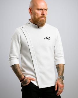 Beyaz Gofre Kumaş Likralı şef Aşçı Ceketi