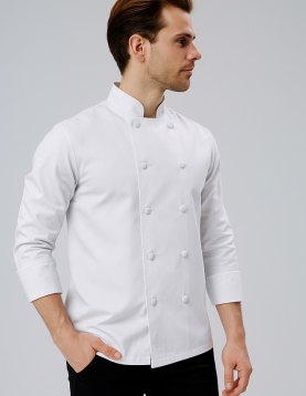 Kumaş düğmeli klasik model beyaz şef aşçı ceketi 