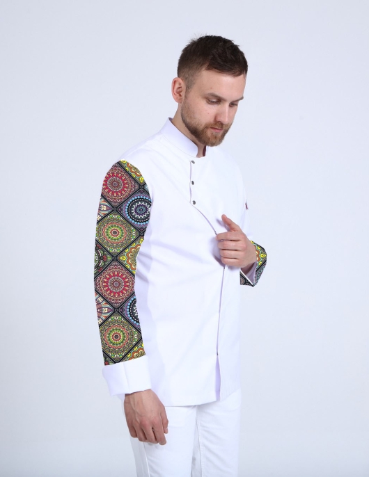 Kolu Mandala desenli beyaz şef ceketi, Kolu Mandala desenli beyaz şef ceketi,