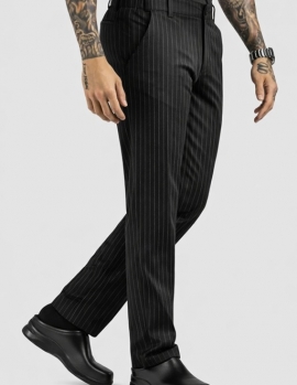  çizgili kumaş Yanlardan Yarım Lastikli, Cepli Aşçı Pantolonu