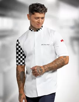 Kolu Dama Desenli Kısa Kollu Spor Aşçı Ceketi