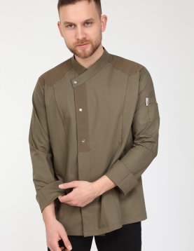 Chefflex Serisi Haki Yeşil Likralı Kumaş Aşçı ceketi