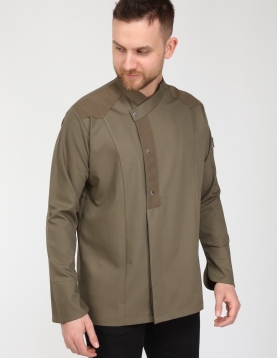 Chefflex Serisi Haki Yeşil Likralı Kumaş Aşçı ceketi