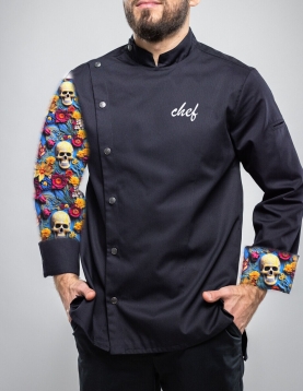 Kolu Kuru kafa desenli siyah şef ceketi,