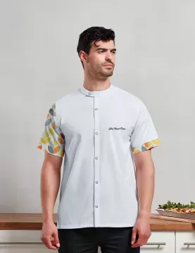 Kolu Geometrik Yaprak Desenli Kısa Kollu Spor Aşçı Ceketi