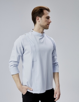 Buz mavisi Gofre Kumaş Likralı şef Aşçı Ceketi