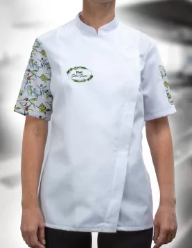 Kolu Zeytindalı Desenli Kadın Kısa Kollu Aşçı Ceketi