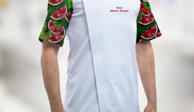 Özel tasarım kolu desenli şef aşçı ceketleri üretimi.