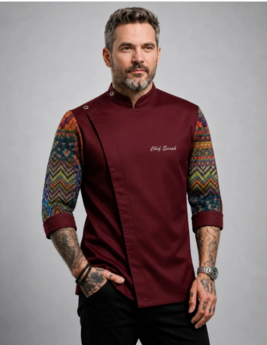 Anadolu Kilim Motifli Bordo Şef Aşçı Ceketi Anadolu Kilim Motifli Bordo Şef Aşçı Ceketi