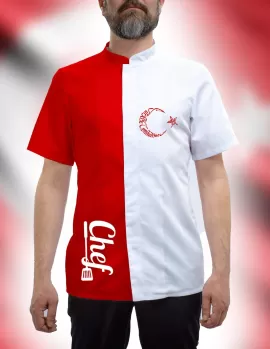 Türk bayrağı motifli Nakış işlemeli şef aşçı ceketi 