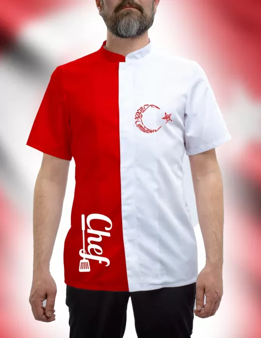 Türk bayrağı motifli Nakış işlemeli şef aşçı ceketi 