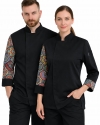 Premium Likralı Siyah Mandala desenli Aşçı Ceketi – Erkek & Kadın Şef Üniforması