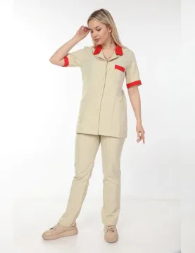 Bej Rengi Temizlikçi Takımı Önlüklü Model