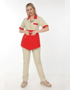 Bej Rengi Temizlikçi Takımı Önlüklü Model