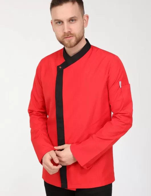 Şerit kombimli şef aşçı ceketi Şerit kombimli şef aşçı ceketi