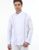 Klasik Model Biyeli Beyaz Şef ceketi 