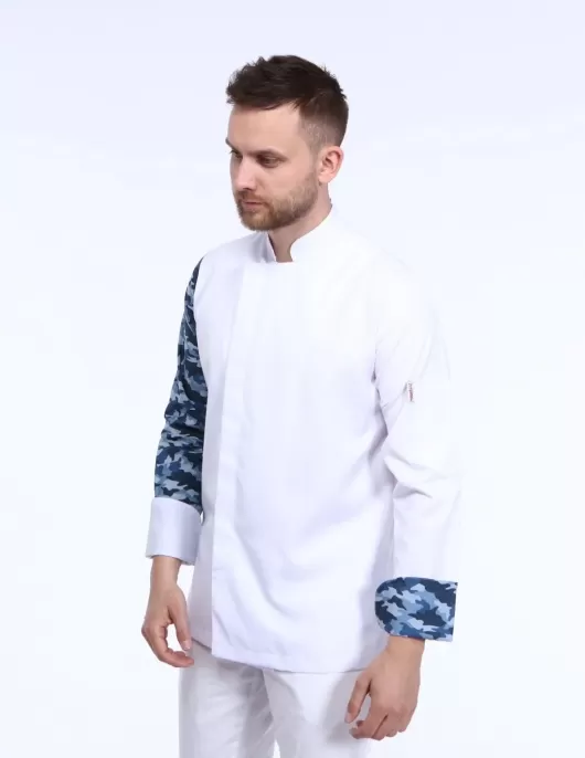 Kolu mavi kamuflaj desenli beyaz şef ceketi, Kolu mavi kamuflaj desenli beyaz şef ceketi,