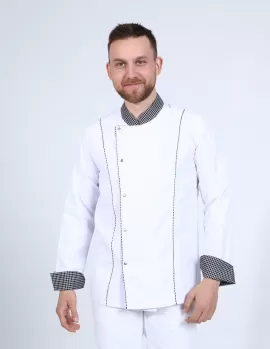 Klasik Model Biyeli Beyaz Şef ceketi 