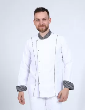 Klasik Model Biyeli Beyaz Şef ceketi 