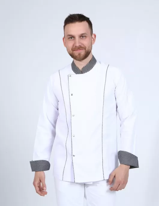 Klasik Model Biyeli Beyaz Şef ceketi 