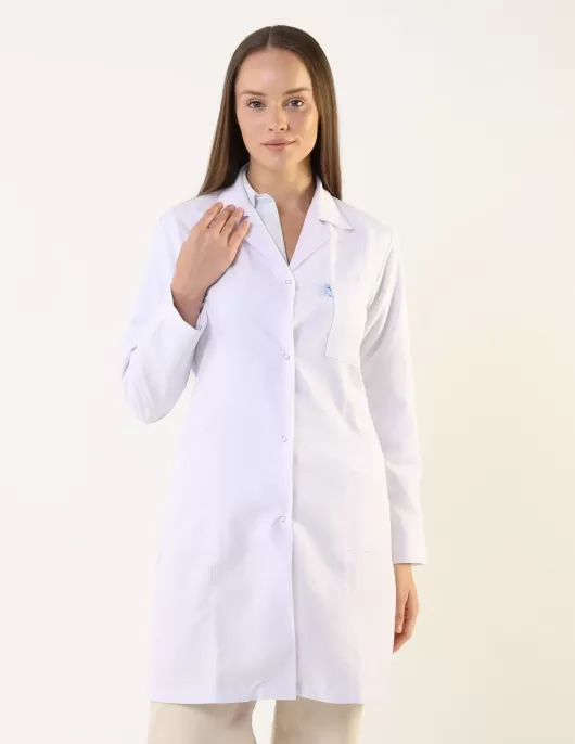 Kadın Belden Oturtmalı Beyaz Alpaka iş önlüğü 