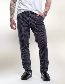 Çizgili Desen Şef Aşçı Pantolonu - Rahat Kesim, Boru Paça, Arka Cepli