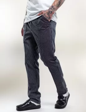 Çizgili Desen Şef Aşçı Pantolonu - Rahat Kesim, Boru Paça, Arka Cepli