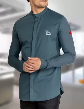 Petrol Mavisi Hakim Yaka Gömlek Tipi Spor Model Aşçı Ceketi