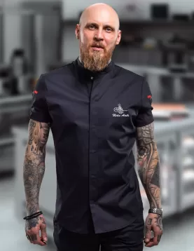 Kısa Kollu Osmanlı Tuğralı ve Türk Bayraklı Siyah Spor Model Aşçı Ceketi