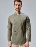 Kumaş düğmeli klasik model şef haki yeşil aşçı ceketi 