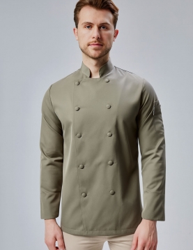Kumaş düğmeli klasik model şef haki yeşil aşçı ceketi 
